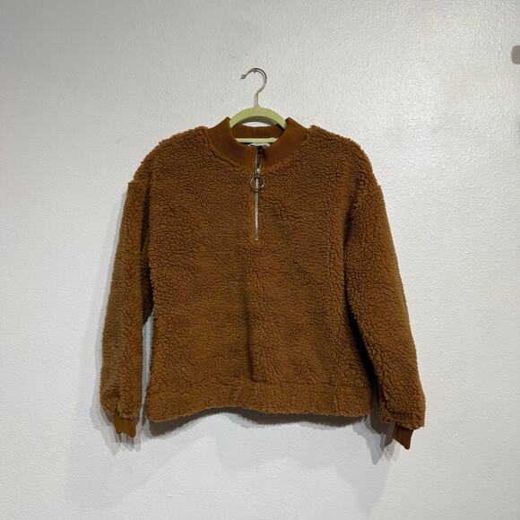 J.O.A. Brown Mock Neck Teddy Fur Pullover Sz M NWT - Picture 2 of 14